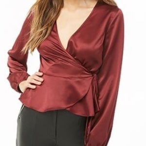 Maroon / Deep Red Satin Wrap Top